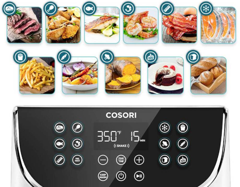 Frytkownica beztluszczowa COSORI CP158-AF-RXW bialy Air Fryer 11 automatycznych programow Opcja PREHEAT Funkcja KEEP WARM