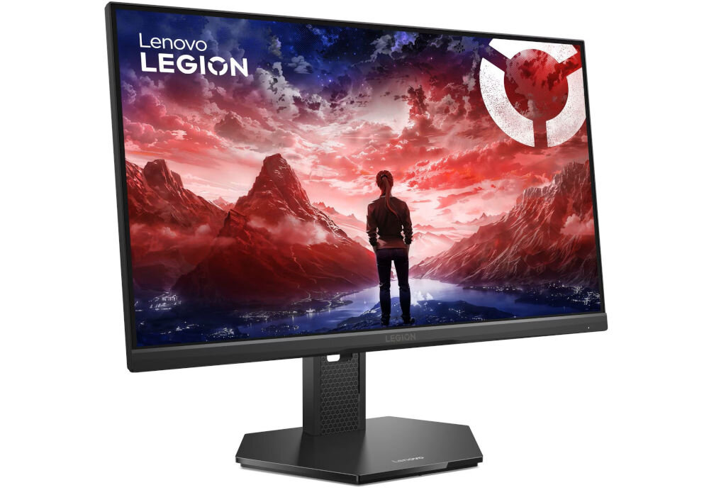 Monitor LENOVO Legion 25-10 24.5 cala 1920x1080px IPS 320Hz 0.5 [MPRT] prezentacja monitora na białym tle przód pod kątem waga wymiary szeroki obraz solidność konstrukcji