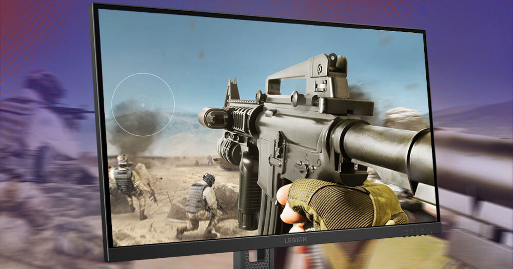 Monitor LENOVO Legion 27-10 27 cali 1920x1080px IPS 240Hz 0.5 [MPRT] 
					Zbliżenie na ekran monitora Lenovo Legion z grą strzelanką
					HDR10 99% pokrycia sRGB nasycone kolory ułatwia dostrzeganie przeciwników
