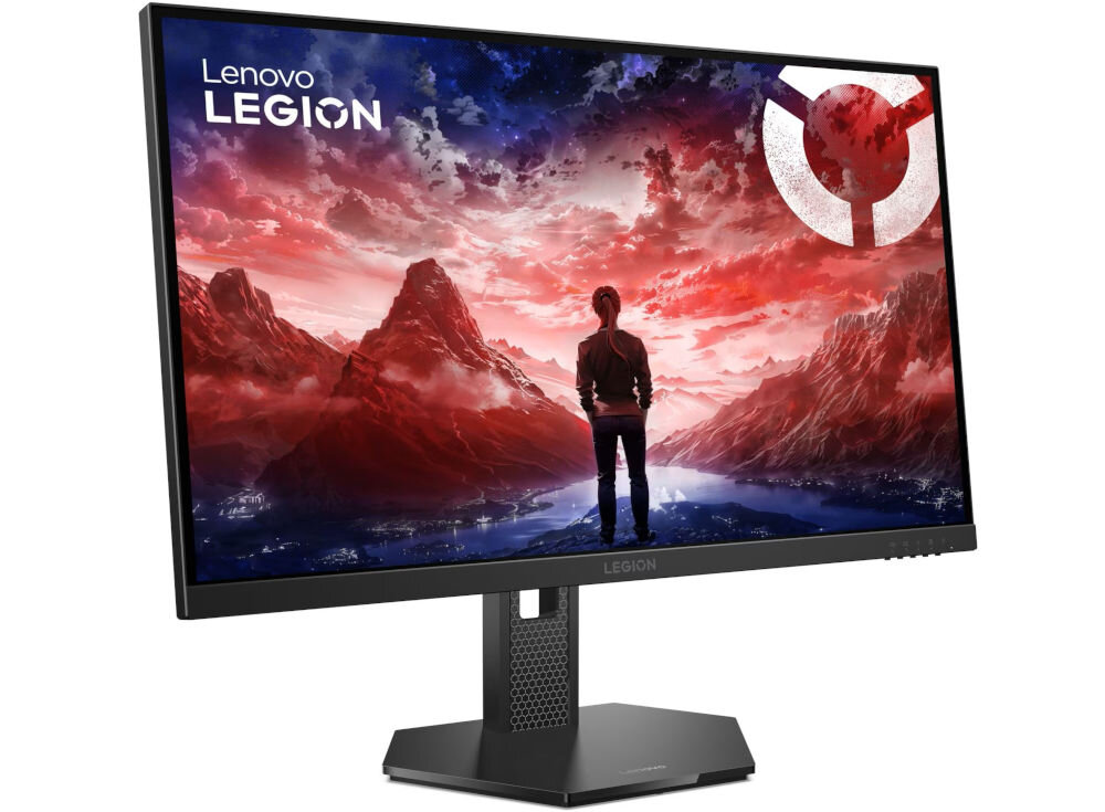 Monitor LENOVO Legion 27-10 27 cali 1920x1080px IPS 240Hz 0.5 [MPRT] prezentacja monitora na białym tle przód pod kątem waga wymiary szeroki obraz solidność konstrukcji