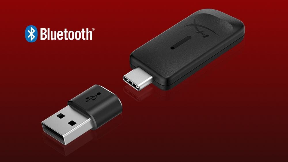 HYPERX Cloud III S Wireless słuchawki gamingowe, PC, PS5, PS4, Nintendo Switch, Mac, urządzenia mobilne, USB-A USB-C, adapter na czerwonym tle