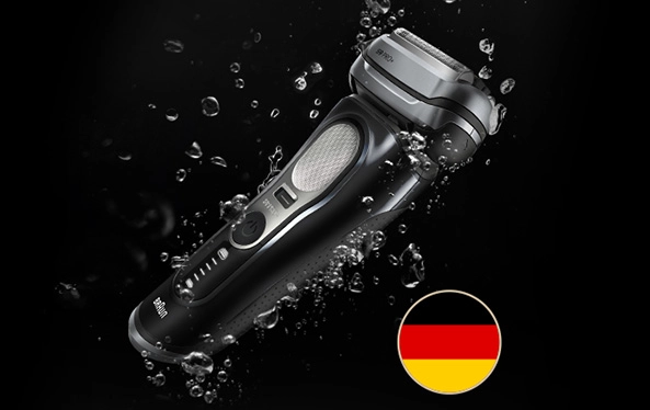 Flaga Niemiec z niemieckim słowem odnoszącym się do golarki wodoodpornej.