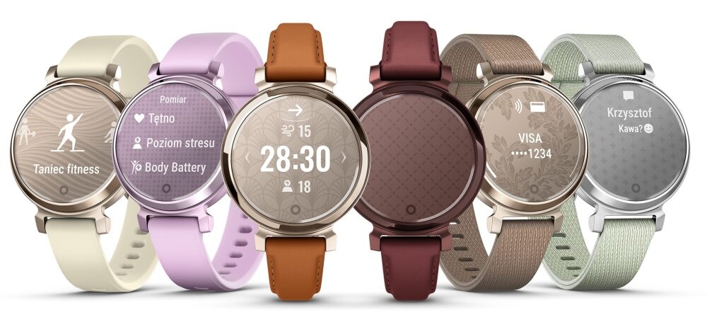 Smartwatch GARMIN Lily 2 ekran bateria czujniki zdrowie sport pasek ładowanie pojemność rozdzielczość łączność sterowanie krew puls rozmowy smartfon aplikacja