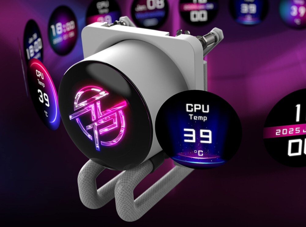 Chłodzenie wodne MSI MPG CoreLiquid P13 360 ARGB Blok wodny z wyświetlaczem LCD pokazującym temperaturę procesora, datę i godzinę, wyświetlacz, rozdzielczość, monitorowanie parametrów