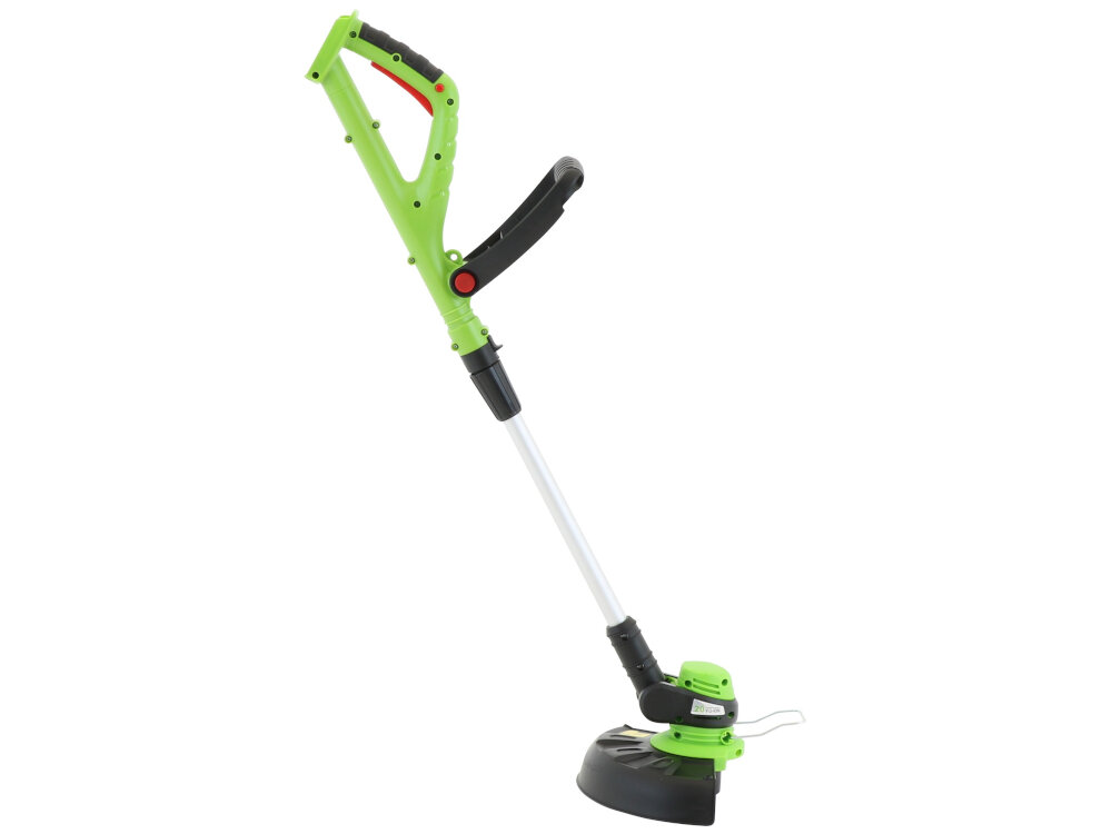 Podkaszarka akumulatorowa 4GARDEN APK2521 latwo regulowana glowica tnaca dostosowanie kata ciecie 0 90 i 180 stopni system bezpieczenstwa zapobiega przypadkowemu wlaczeniu urzadzenia