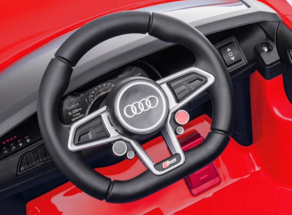 Samochód dla dziecka MILLY MALLY Audi R8 Spyder Czerwony funkcja Bluetooth MP3 USB-A przyciski na kierownicy swiecace reflektory LED 4 wbudowanych piosenek klakson
