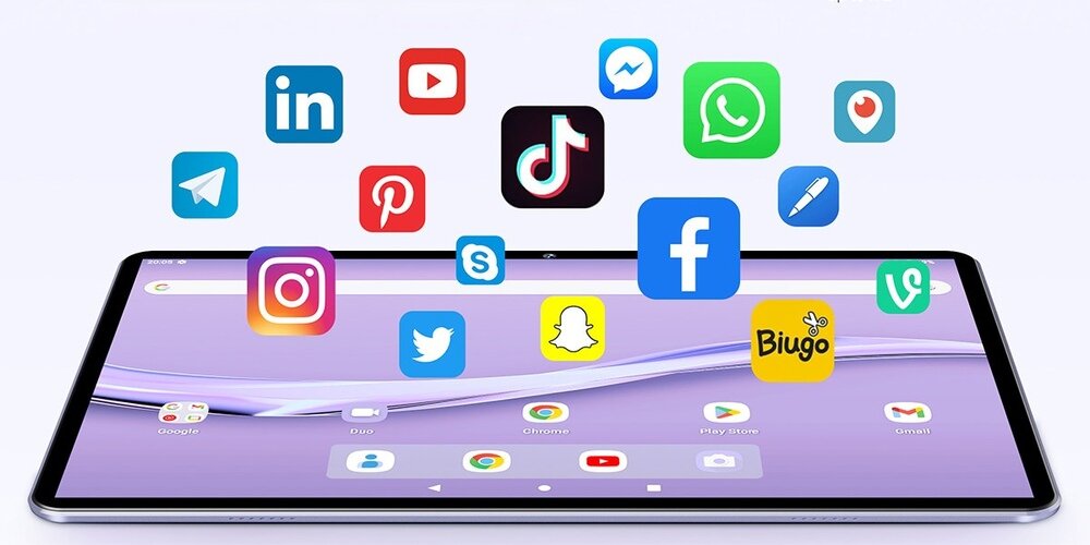 Tablet OUKITEL OT6 ikony aplikacji wypływają z ekranu