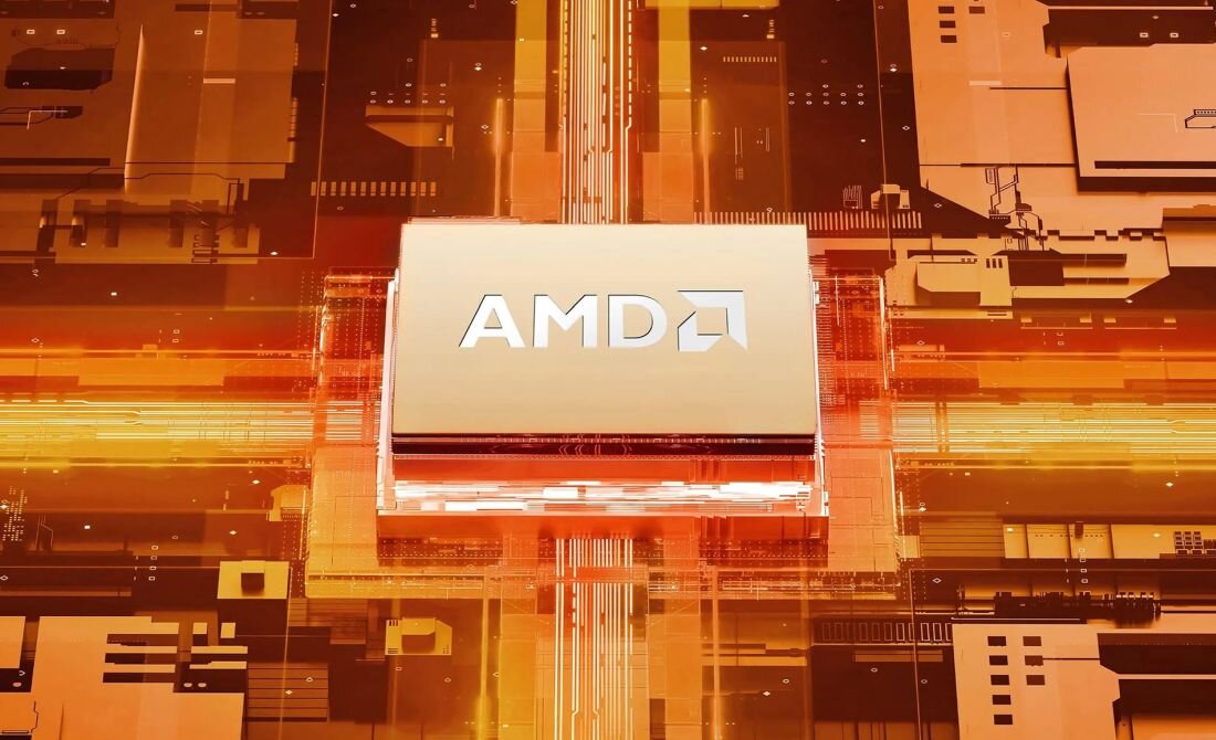 Grafika przedstawia układ AMD umieszczony na elektronicznej płycie, symbolizując procesor laptopa ASUS ExpertBook w nowoczesnym układzie technologicznym - AMD Ryzen AI NPU