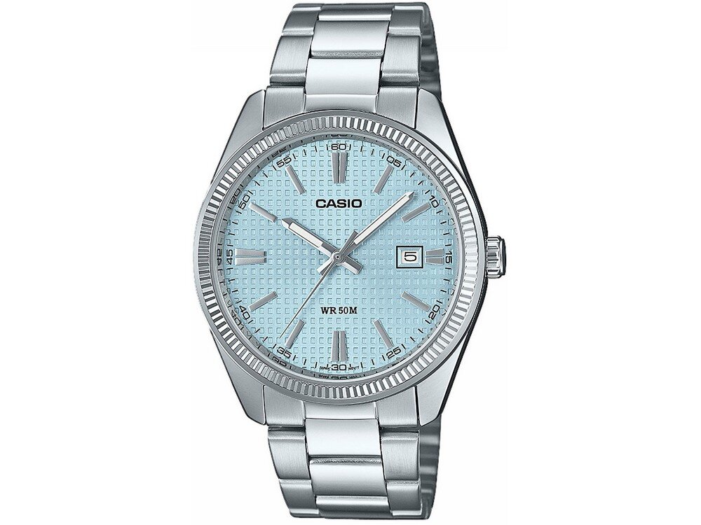 Casio MTP-1302PE-2AVEF stalowa bransoleta tarcza guilloche datownik wodoszczelność 50 m