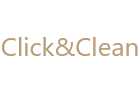 Logo z napisem \'Click&Clean\' w kolorze beżowym na przezroczystym tle.
