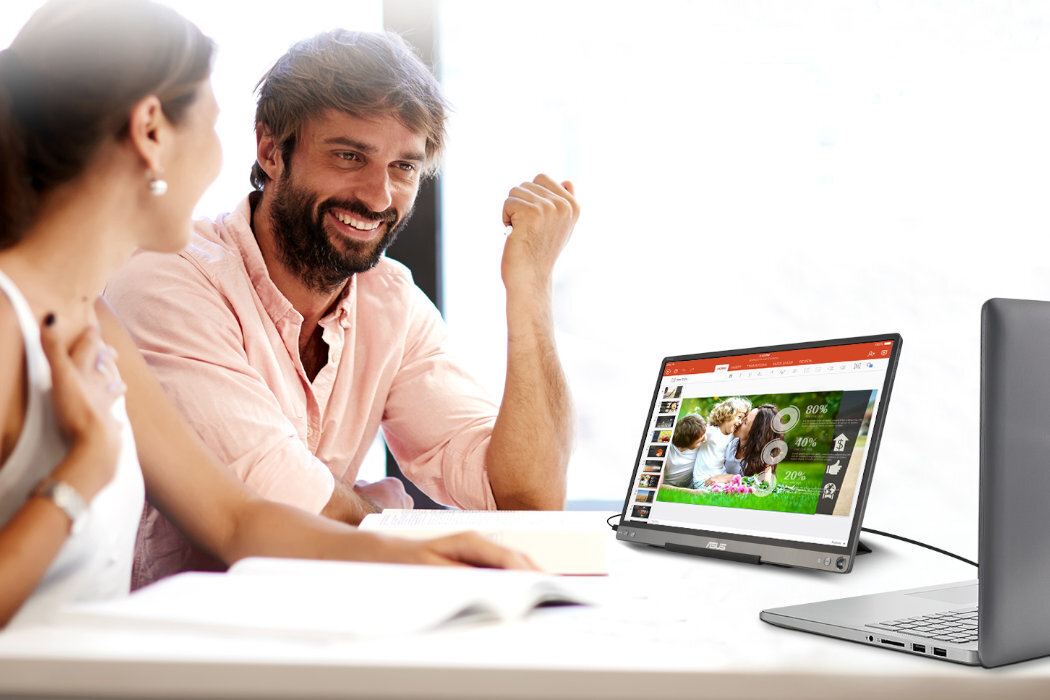 Monitor ASUS ZenScreen MB166C 15.6 cali 1920x1080px IPS przenośny mobilny uniwersalny windows okablowanie wyposażenie lekoość szegóły