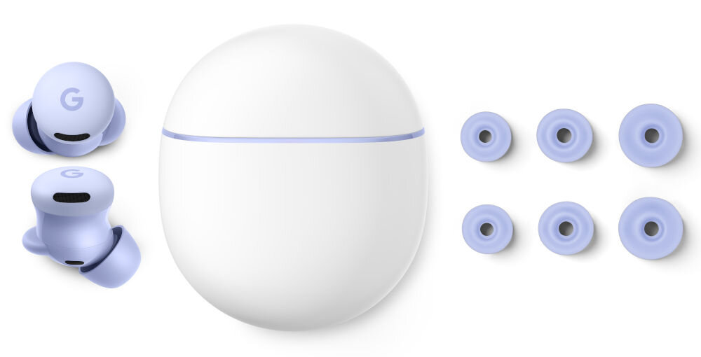 Słuchawki dokanałowe GOOGLE Pixel Buds 2a ANC elementy zestawu etui słuchawki nakładki