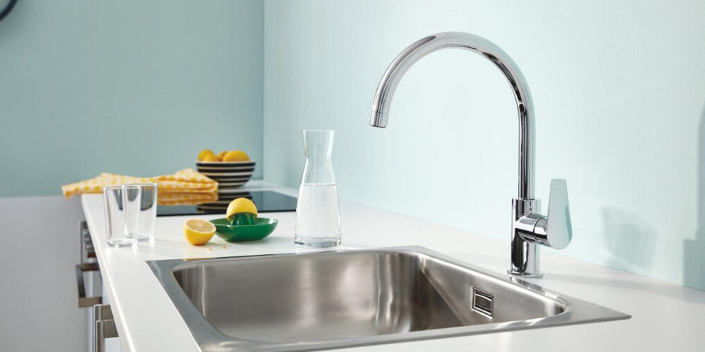 BATERIA KUCHENNA GROHE BAUEDGE 31367001 CHROM obrotowa wylewka napełnianie naczyń wygoda zasięg wylewki 22,3 cm