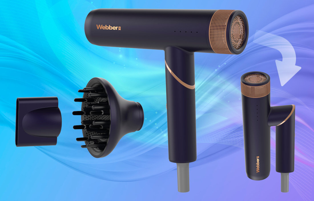 Suszarka do włosów WEBBER HD-1998 2w1 Stella Ergonomiczna konstrukcja kształt doskonałe wyważenie Stylizacja włosów komfort wygoda użytkowanie korzystanie moc