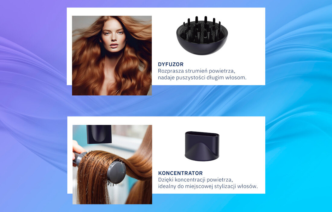 Suszarka do włosów WEBBER HD-1998 2w1 Stella Wygoda użytkowania komfort składany uchwyt akcesoria  łatwa do przechowywania swoboda
