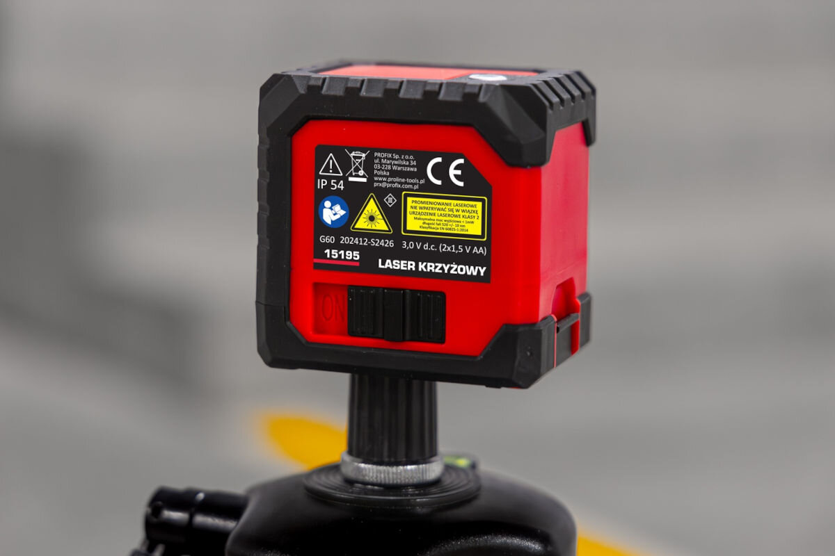 Laser krzyżowy PROLINE 15195, czas, reagowanie, błędy, lekki, laser zamontowany do trójnogu