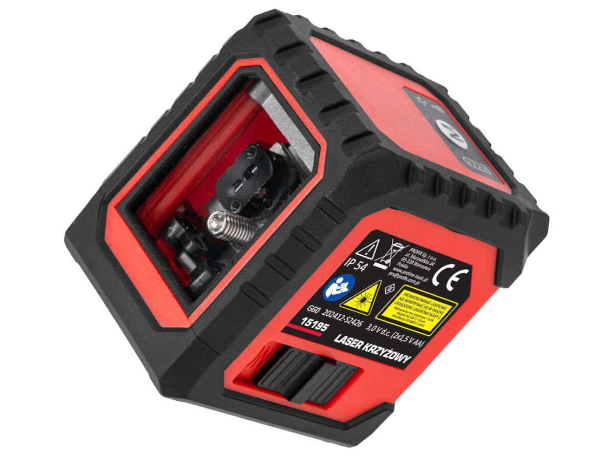 Laser krzyżowy PROLINE 15195, wiązka, specjalne, oczy, konstrukcja, na białym tle laser pod skosem frontem prawo skos
