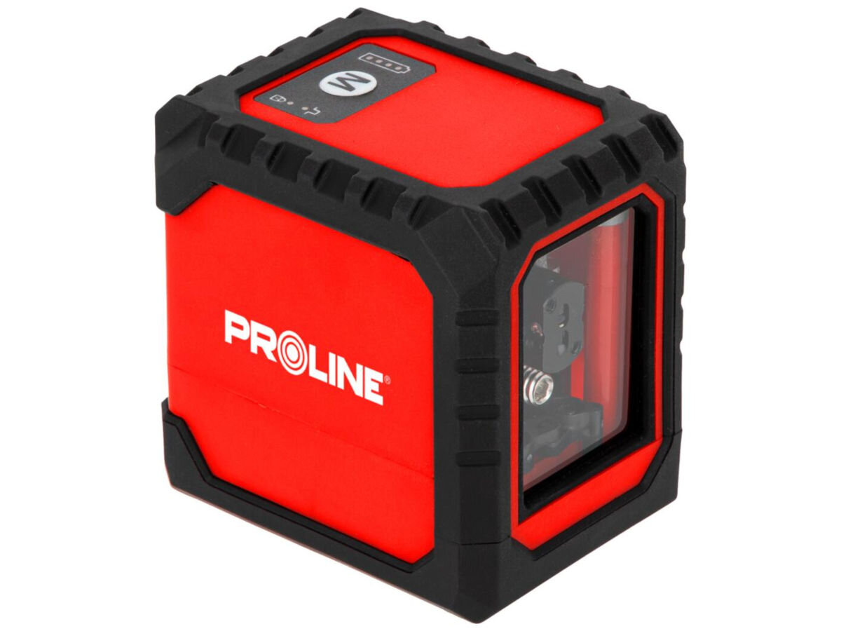 Laser krzyżowy PROLINE 15196, porządek, rytm, referencyjne, położenie, na białym tle laser frontem lewo skos