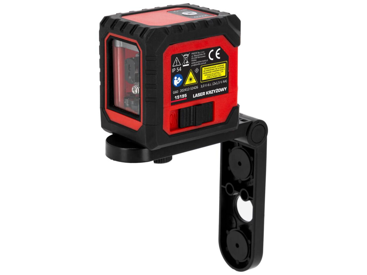 Laser krzyżowy PROLINE 15196, niezależne, pioziome, pionowe, elastyczność, jedna, na białym tle laser zamontowany do magnetycznego uchwytu