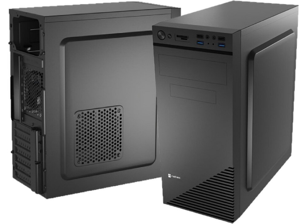 Komputer XQUANTUM XQI3R16S500-XI11D i3-13100F 16GB RAM 500GB SSD GeForce GT710 DVD obudowa wygląd porty wentylacja napęd