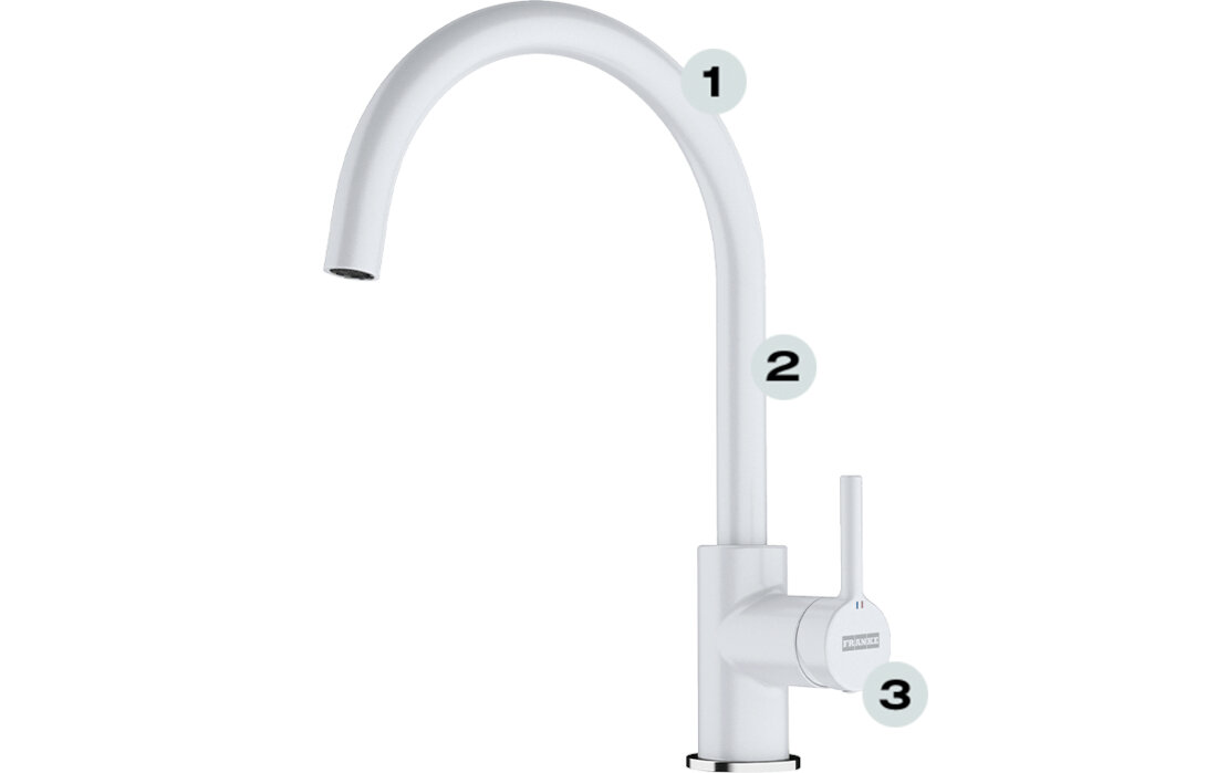 Bateria FRANKE Lina 115.0626.081 Biały polarny trwała głowica wykonanie ceramika wysoka wylewka montaż możliwości