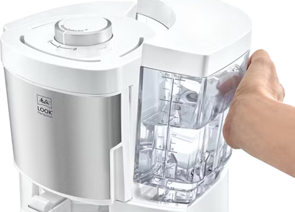 Ekspres MELITTA 1025-05 Perfection Look Biały Wygodne nalewanie wody Wyjmowany zbiornik pojemność  bez rozlania do 10 filiżanek kawy