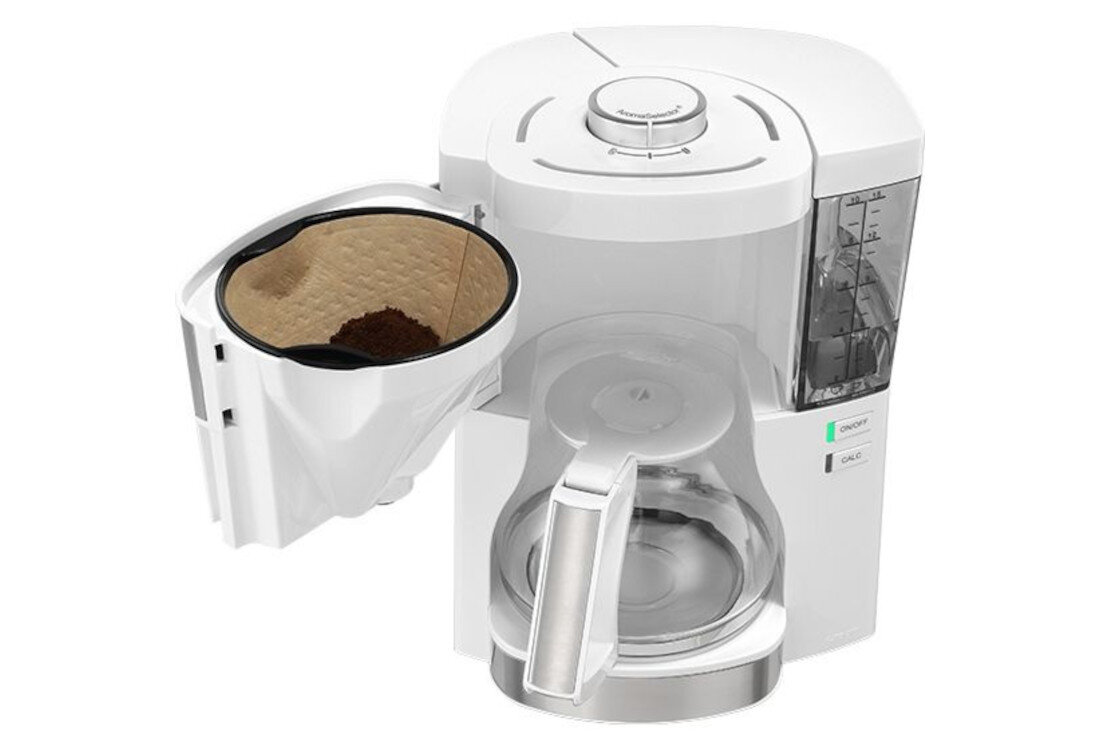 Ekspres MELITTA 1025-05 Perfection Look Biały  Łatwe opróżnianie filtra Pojemnik na filtr szybko wyjąć i opróżnić wbudowana ochrona przed kapaniem ochrona porządek