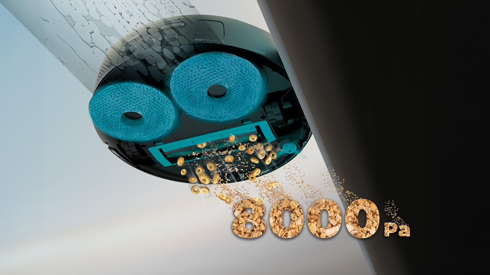 Robot sprzątający CECOTEC Conga 20090 ProAI InfinitySoap zdjęcie lifestyle Moc na każdej powierzchni Moc ssania do 8000 Pa  kurz, okruchy, sierść oraz mikrozanieczyszczenia z paneli, płytek i dywanów