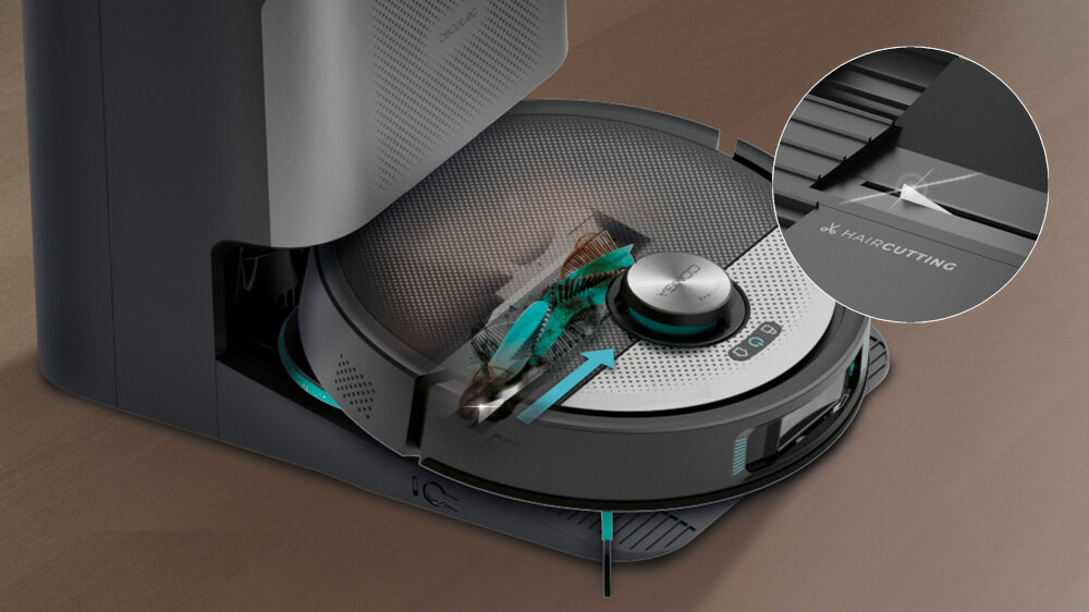 Robot sprzątający CECOTEC Conga 20090 ProAI InfinitySoap zdjęcie lifestyle Automatyczne usuwanie włosów System HairCutting mechanizm automatycznie przecina włosy dla właścicieli zwierząt  osób z długimi włosami