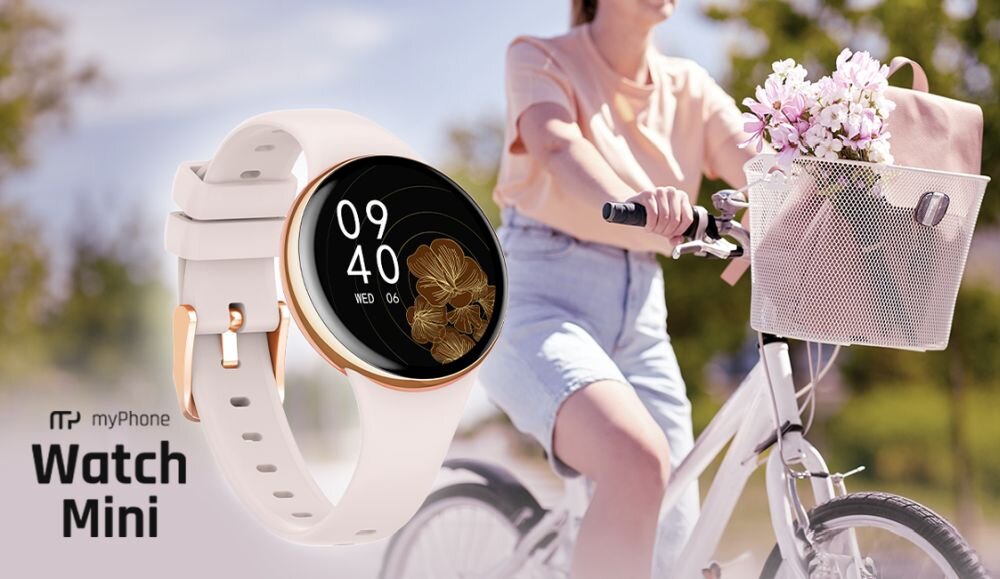 Smartwatch MYPHONE Watch Mini ekran bateria czujniki zdrowie sport pasek ładowanie pojemność rozdzielczość łączność sterowanie krew puls rozmowy smartfon aplikacja