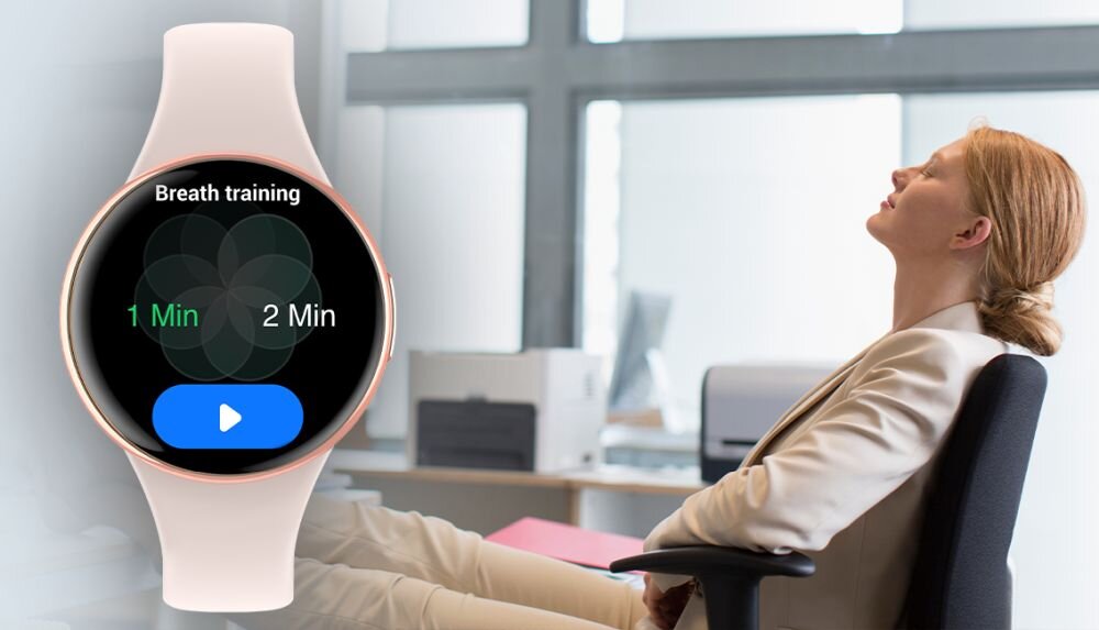 Smartwatch MYPHONE Watch Mini troska o siebie funkcje zdrowotne oddechowe cwiczenia cykl menstruacyjny