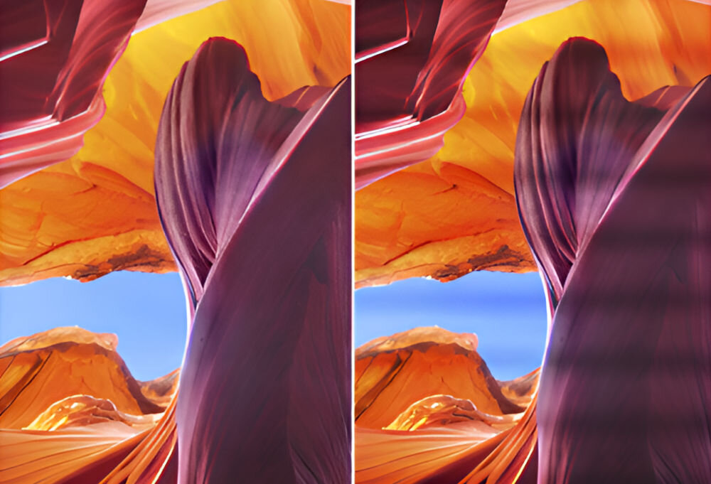 Monitor ACER Nitro VG240YP6BMIPX 23.8 cala 1920x1080px IPS 144Hz 1 ms [VRB] porównanie ekranu z technologią Flicker-Free i bez niej eliminacja zjawiska migotania obrazu komfort patrzenia