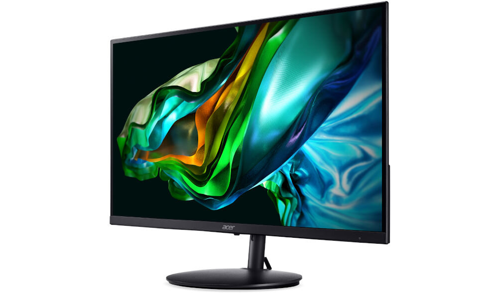 Monitor ACER SH272UG0BMIPHUX 27 cali 2560x1440px IPS 120Hz 1 [VRB] prezentacja monitora od przodu pod kątem na białym tle NTSC 72% intensywne kolory immersja przyjemny dla oka obraz