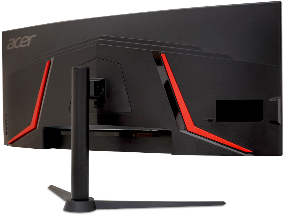 Monitor ACER Nitro ED340CUJ0BMIIPX 34 cale 3440x1440px 120Hz 1 [VRB] Curved prezentacja monitora od tyłu pod kątem na białym tle różne urządzenia wygoda elastyczność