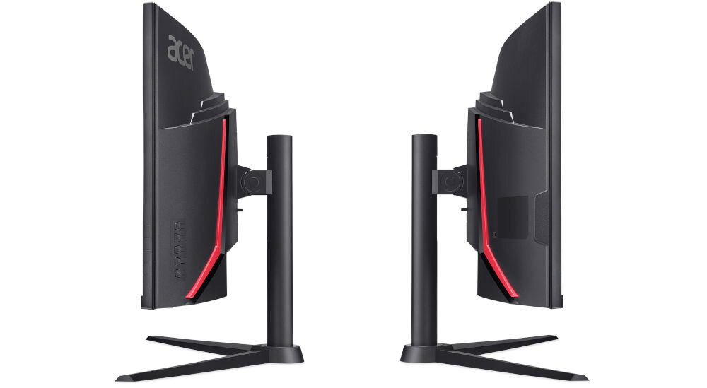 Monitor ACER XZ340CUJ0BMIIPHX 34 cale 3440x1440px 120Hz 1 [VRB] Curved monitor przedstawiony od boków na białym tle DisplayPort 1.4 2 x HDMI 2.0 gniazdo DC-in zasilania wyjście audio płynne przełączanie