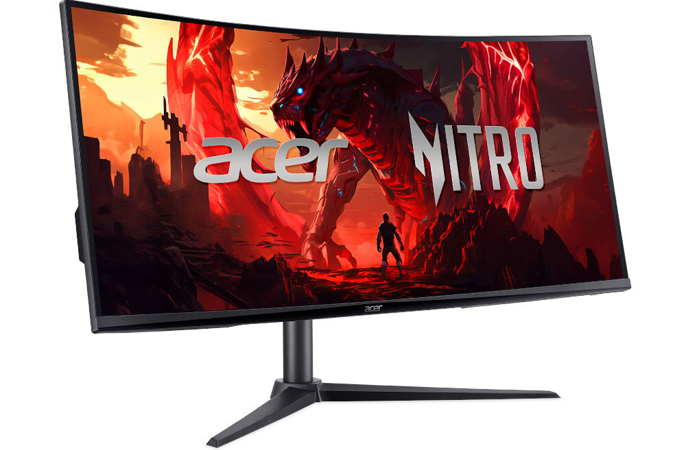 Monitor ACER XZ340CUJ0BMIIPHX 34 cale 3440x1440px 120Hz 1 [VRB] Curved prezentacja monitora od przodu na białym tle pod kątem wymiary komfort stabilność