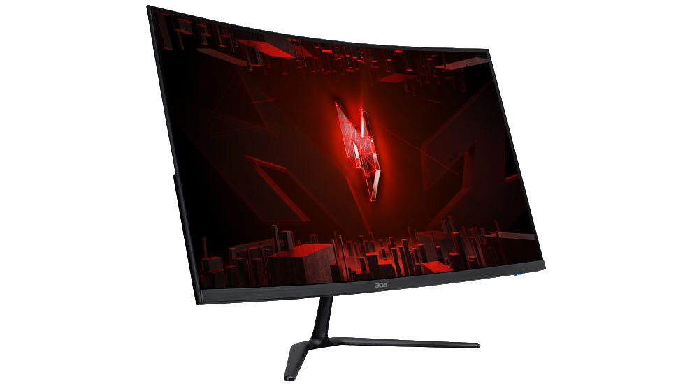 Monitor ACER Nitro ED320QUS3BMIIPX 31.5 cala 2560x1440px 180Hz 1 ms [VRB] Curved prezentacja monitora na białym tle od przodu pod kątem elegancki design stabilność podstawa stabilność