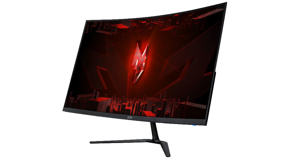 Monitor ACER Nitro ED320QUS3BMIIPX 31.5 cala 2560x1440px 180Hz 1 ms [VRB] Curved prezentacja monitora od przodu pod kątem na białym tle 99% palety sRGB realistyczne intensywne kolory immersja przyjemny dla oka obraz