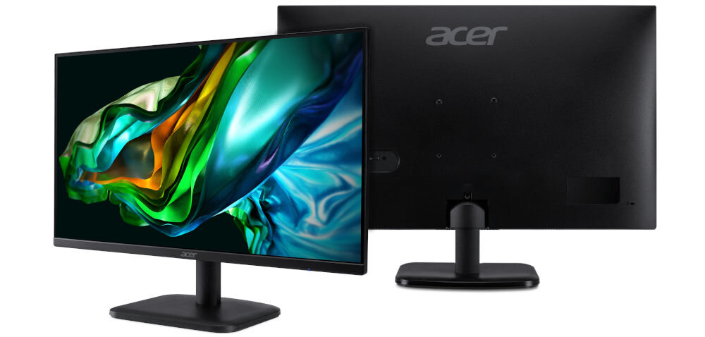 Monitor ACER EK321QHBI 31.5 cala 1920x1080px 100Hz 1 ms [VRB] prezentacja monitora od przodu pod kątem i tyłu na białym tle