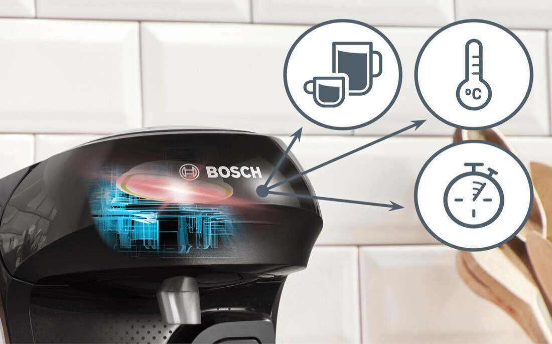 Ekspres BOSCH Tassimo Happy TAS102E Czarny Guiltfree Technologia kodów kreskowych INTELLIBREW™ napój automatyczne dopasowanie smak aromat kawa herbata