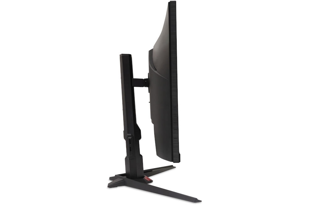 Monitor ACER Nitro XV270U F3 27 cali 2560x1440px IPS 320Hz 0.5 ms [GTG] prezentacja monitora od boku na białym tle regulowana podstawa zakres regulacji dostosowanie pozycji ograniczenie napięcia
