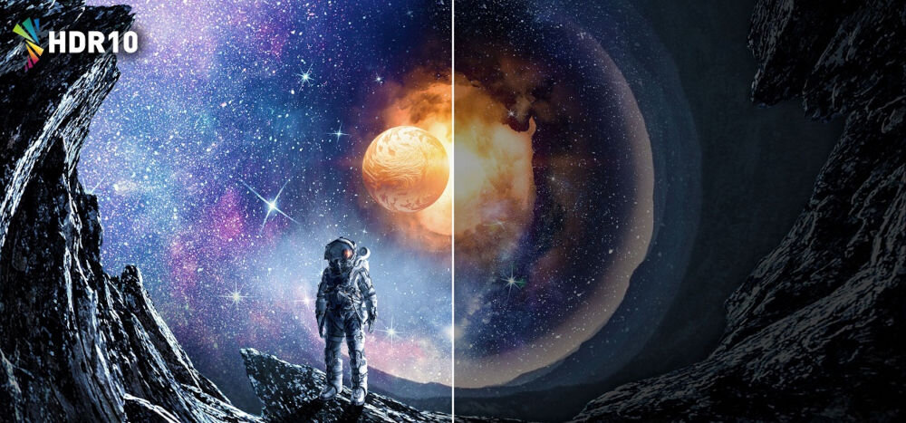 Monitor ACER Nitro XZ340CURJ0BMIIPHX 34 cali 3440x1440px 120Hz 1 ms [VRB] Curved prezentacja HDR10 pokazanie jasności galaktyczne tło realistyczny obraz wysoki kontrast szczegóły w ciemnych i jasnych scenach