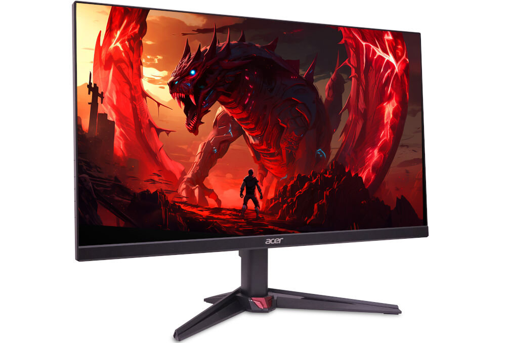 Monitor ACER Nitro VG270KL1BMIIPX 27 cali 3840x2160px IPS 144Hz 0.5 ms [GTG]  prezentacja monitora od przodu na białym tle pod kątem wymiary komfort stabilność