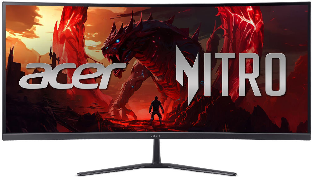 Monitor ACER Nitro ED340CURW0BMIIPX 34 cale 3440x1440px 240Hz 1 ms [VRB] Curved prezentacja monitora od przodu na białym tle dwa głośniki 2W bez potrzeby podłączania dodatkowego sprzętu audio