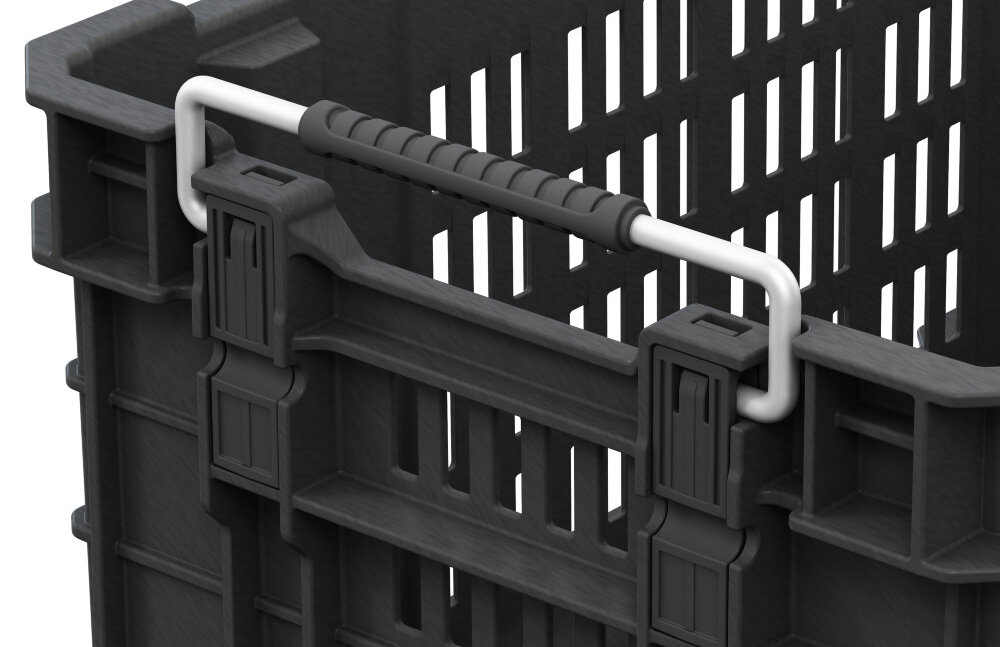 Kosz narzędziowy KETER ROC Pro Gear 1.0 zbliżenie na uchwyt metalowe uchwyty boczne stabilność pewny chwyt waga około 2,1 kg