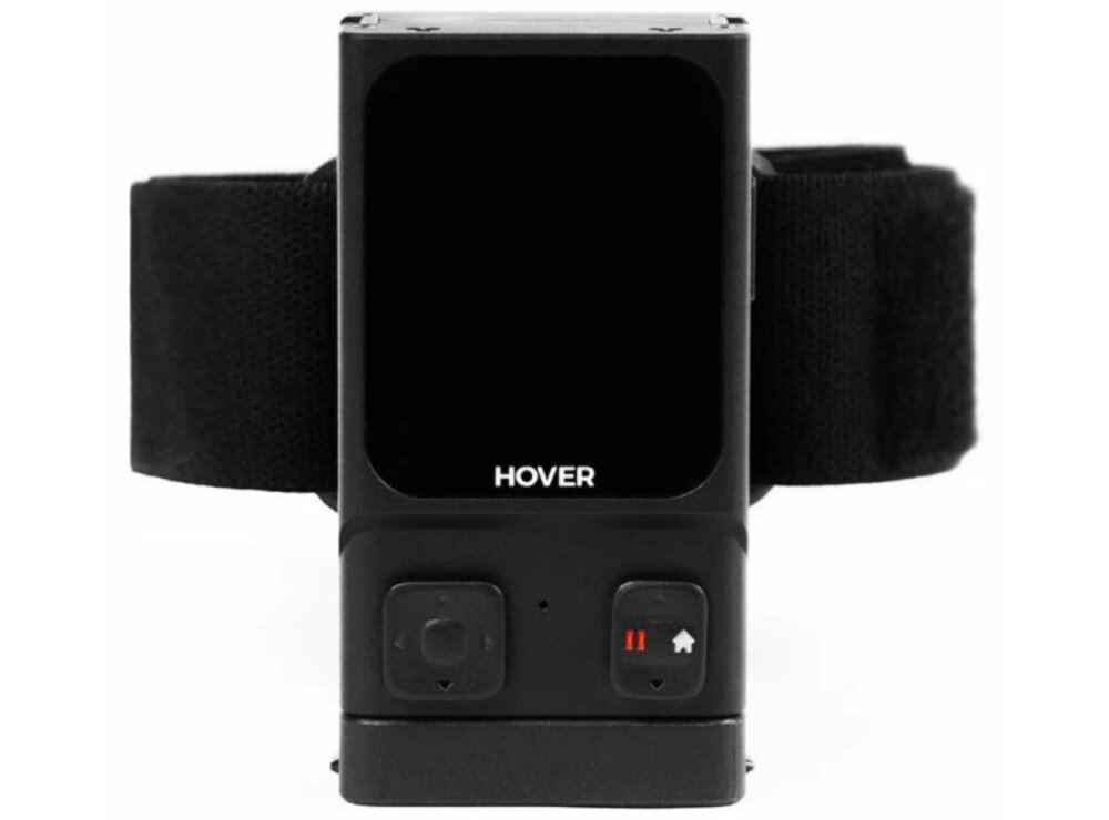 Opaska na nadgarstek HOVERAIR Beacon Wrist Strap Front czarnego urządzenia z ekranem logo 'HOVER' i przyciskami nawigacyjnymi na pasku, zapięcie