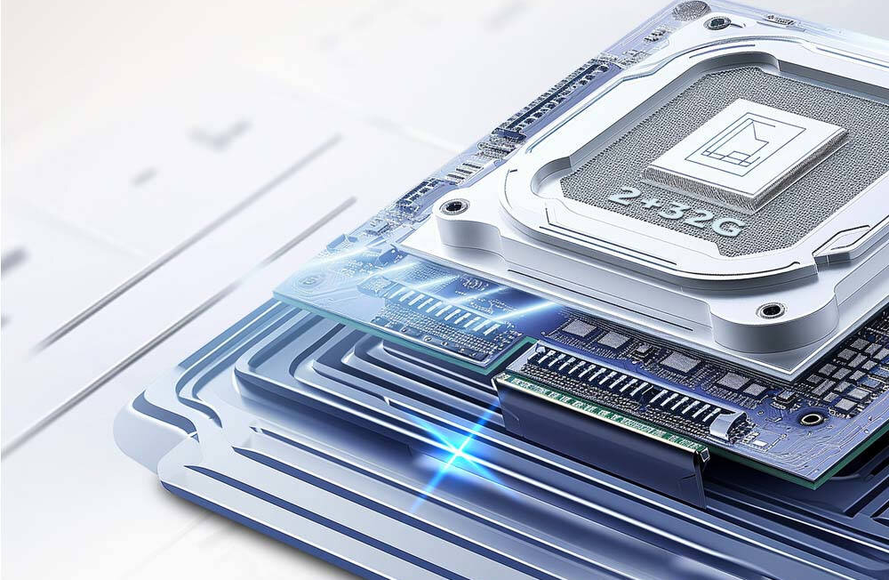 Telewizor HAIER H65K85FUX programów i platform pamięci operacyjnej 2 GB RAM aplikacjami 32 GB wbudowanej pamięci serwisy multimedialne i gry z Google Play - grafika pamięci ram i wbudowanej