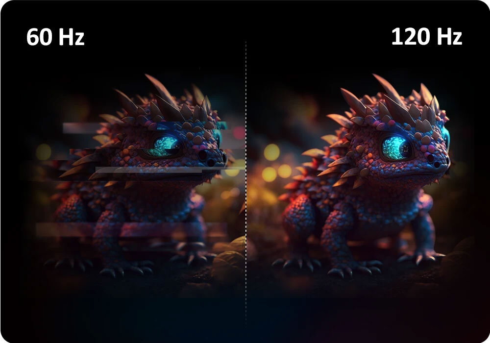 Telewizor HAIER H65S80FUX 65 QLED 4K 120Hz VRR Google TV HDMI 2.1 porównanie obrazu 60 hz oraz 120 hz