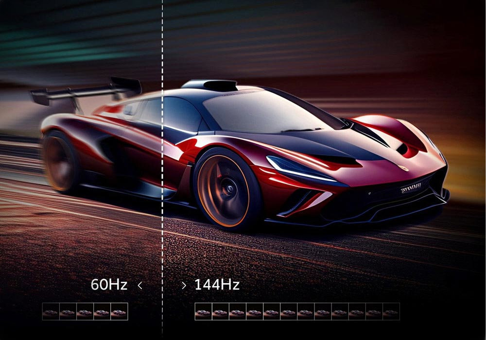 HAIER H55M90EUX częstotliwością odświeżania 144 Hz grach oglądania filmów akcji czy transmisji sportowych technologia VRR odświeżanie ekranu liczby klatek generowanych przez konsolę - porównanie 60 hz a 144 hz