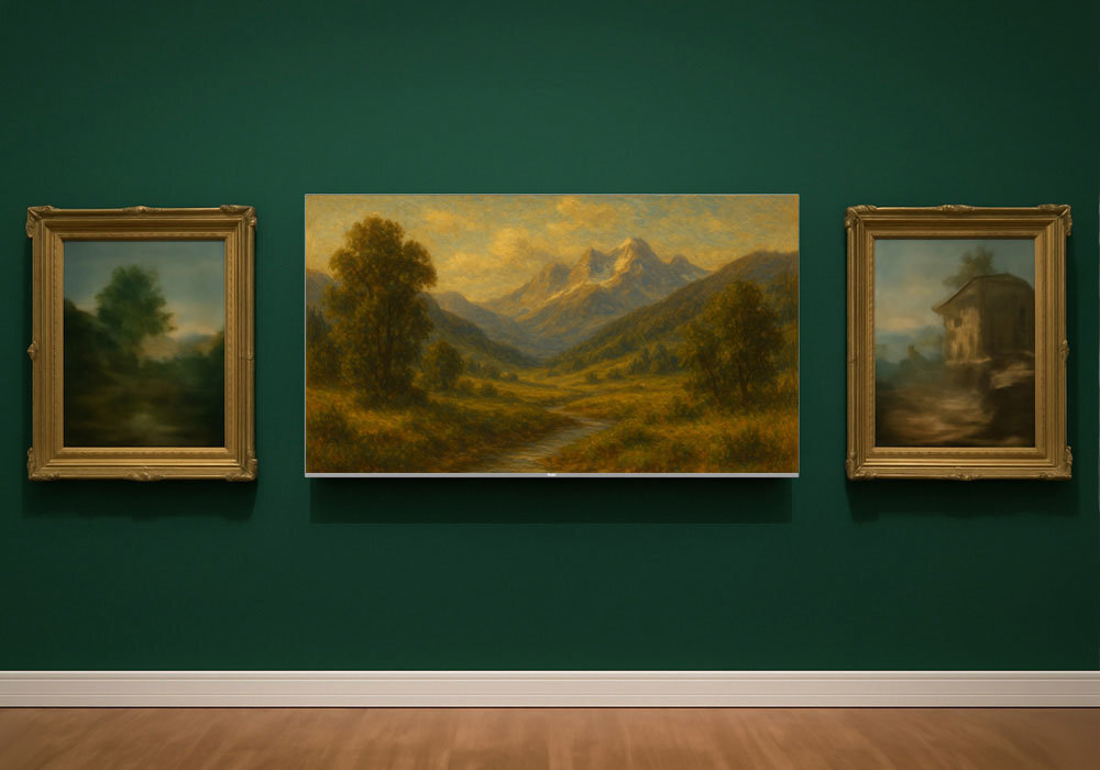 HAIER H75M90EUX bezramkowej konstrukcji Smukła forma stylowym elementem aranżacji - cienkie ramki telewizora na ścianie